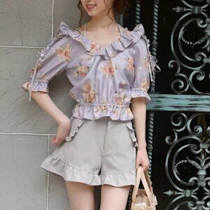 Japanese Street Fashion Brand LIZ LISA Off Shoulder Lace Up Ribbon Rose Top